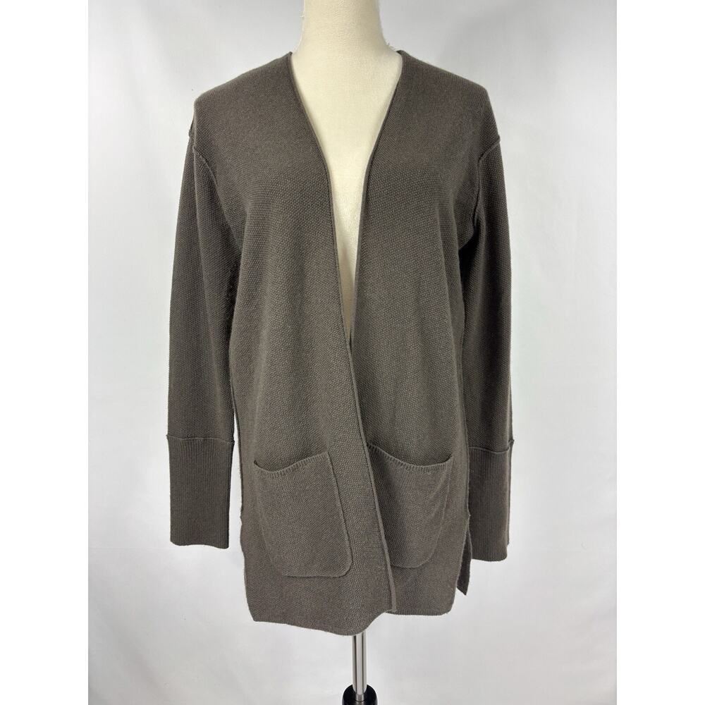 Worth Open Front Cardigan Brown Small Cashmere Wool Long Sleeve Soft